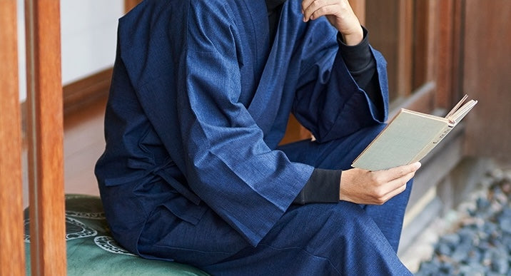 Japanese Samue in Premium Cotton Blue and Gray Kurume - “Made in Japan”
