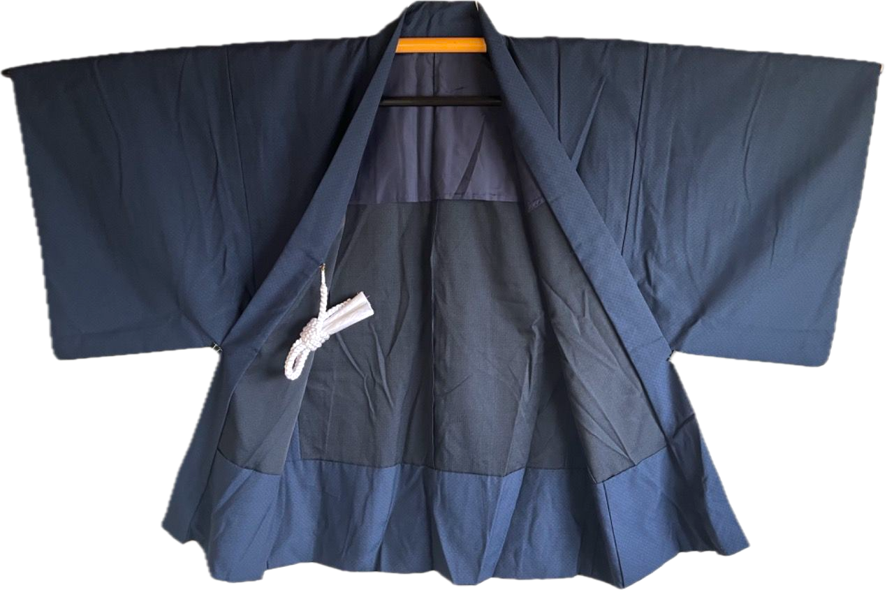 Antique Blue Tsumugi Silk Haori for Men – 100% Made in Japan