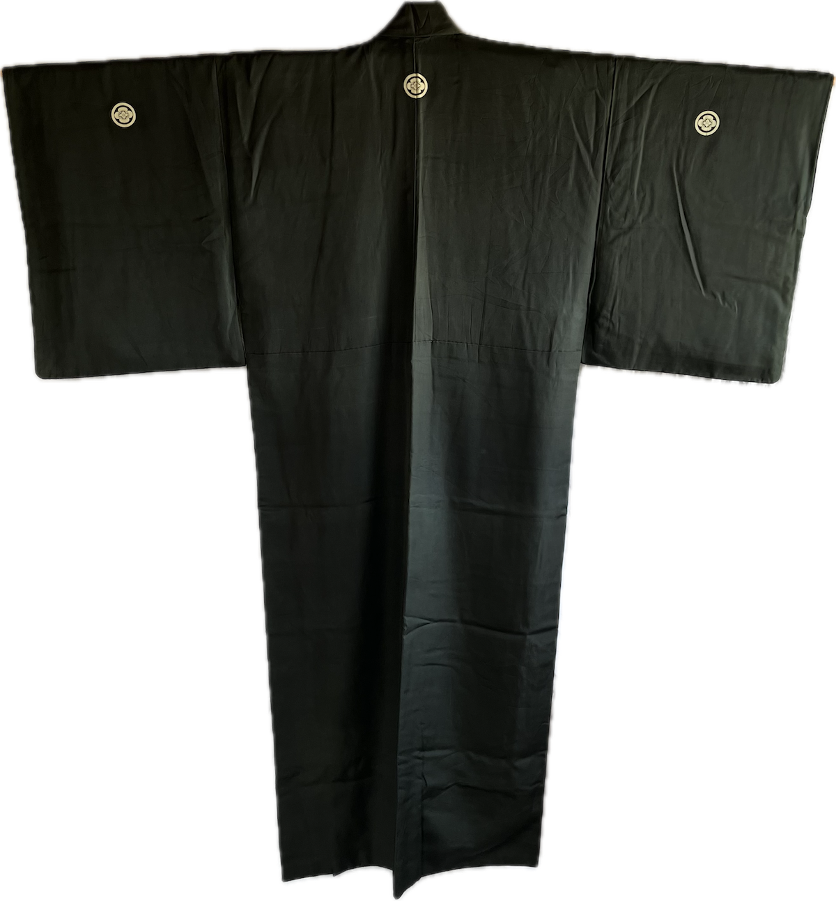 Antique Japanese Samurai Kimono Black Silk Mokkou Montsuki (Oda Nobunaga Clan)