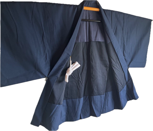 Antique Blue Tsumugi Silk Haori for Men – 100% Made in Japan