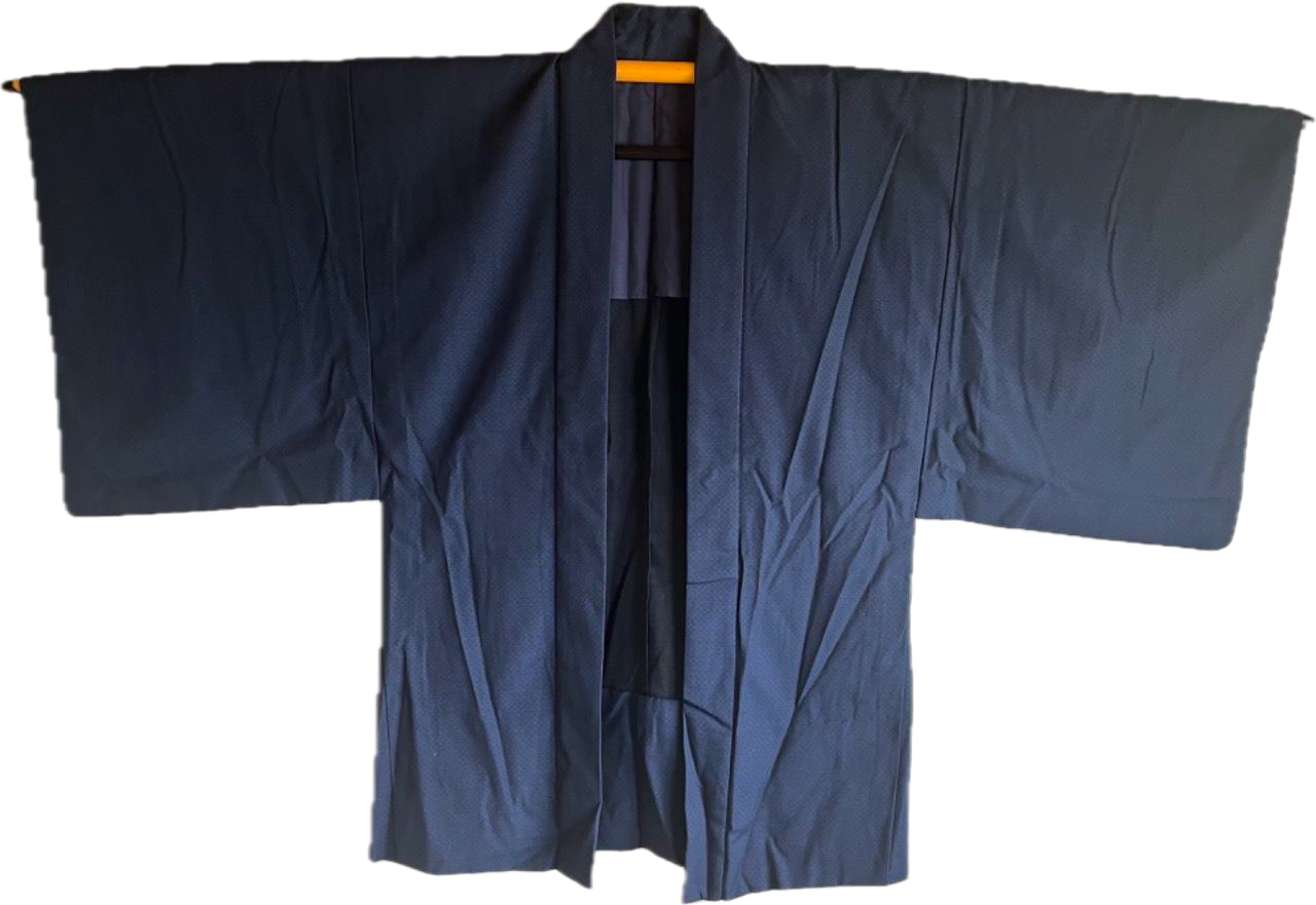 Antique Blue Tsumugi Silk Haori for Men – 100% Made in Japan