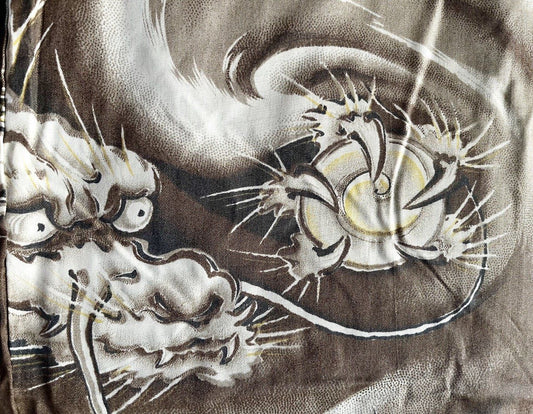 Antique Brown Silk Haori for Men “Divine Dragon” Lining – Made in Japan