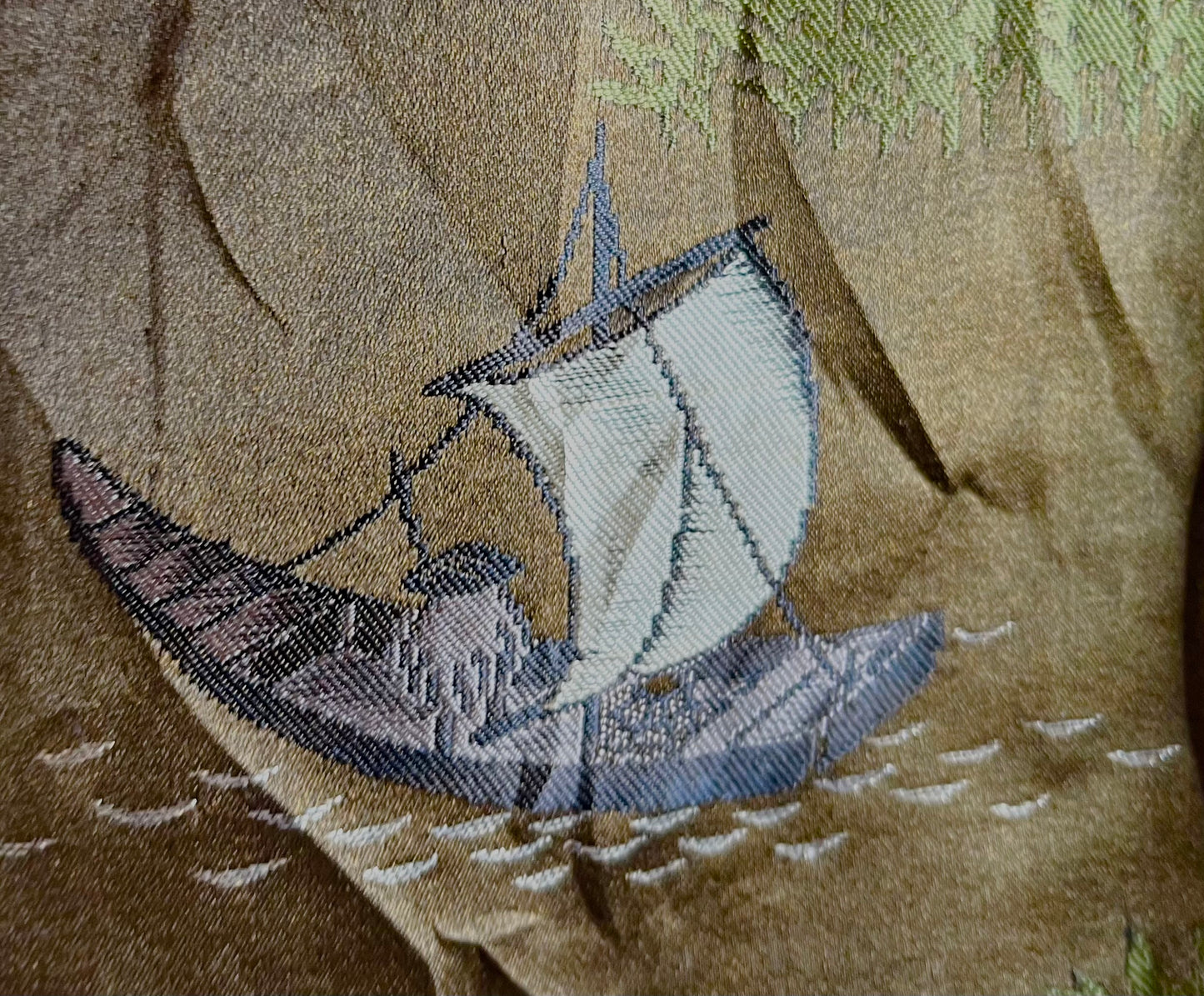 Antique Japanese Haori Black Silk Montsuki with Fuji San and Kayabuki