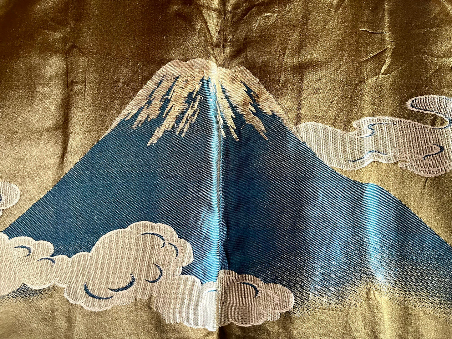 Antique Japanese Haori Black Silk Montsuki with Fuji San and Kayabuki