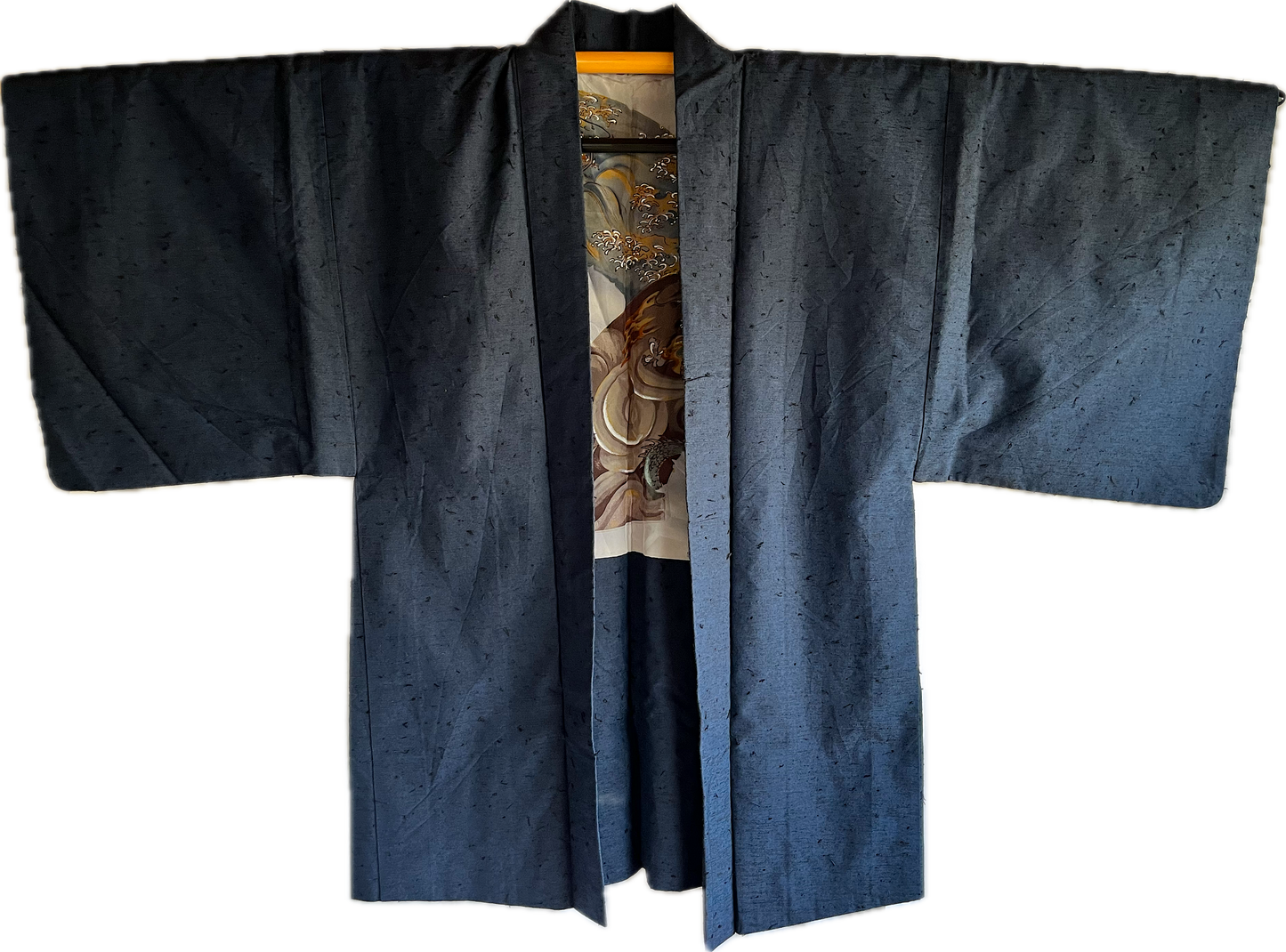 Antique Men’s Haori – Wild Blue Silk Duel of Dragons Made in Japan