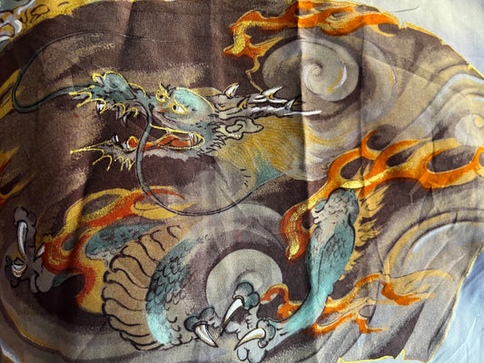 Antique Men’s Haori – Wild Blue Silk Duel of Dragons Made in Japan