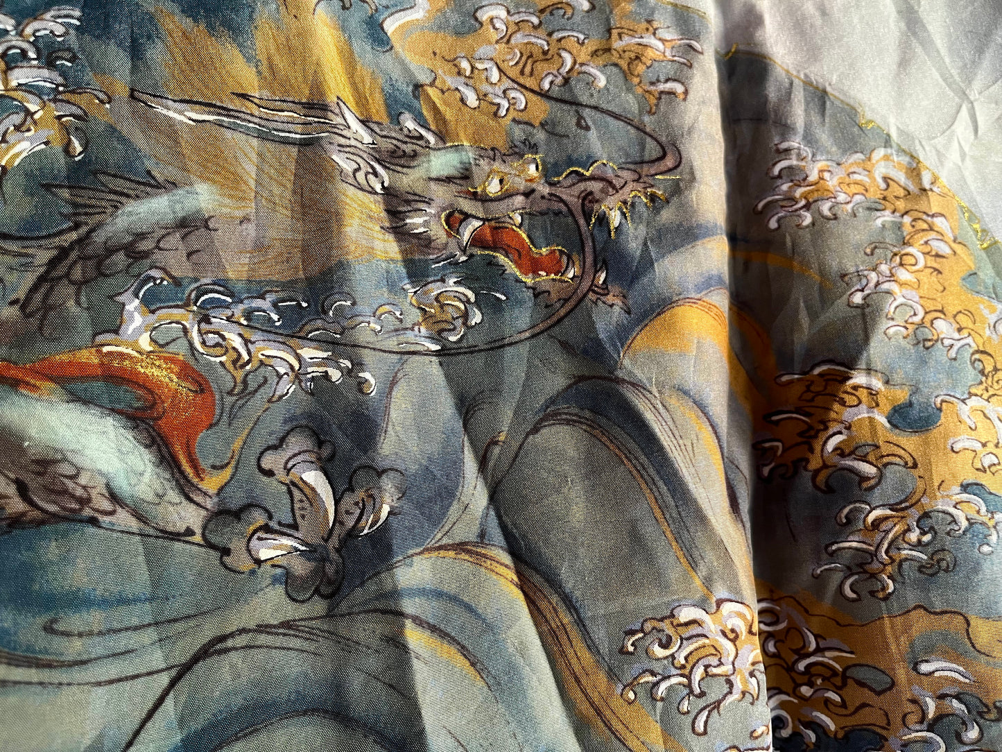 Antique Men’s Haori – Wild Blue Silk Duel of Dragons Made in Japan