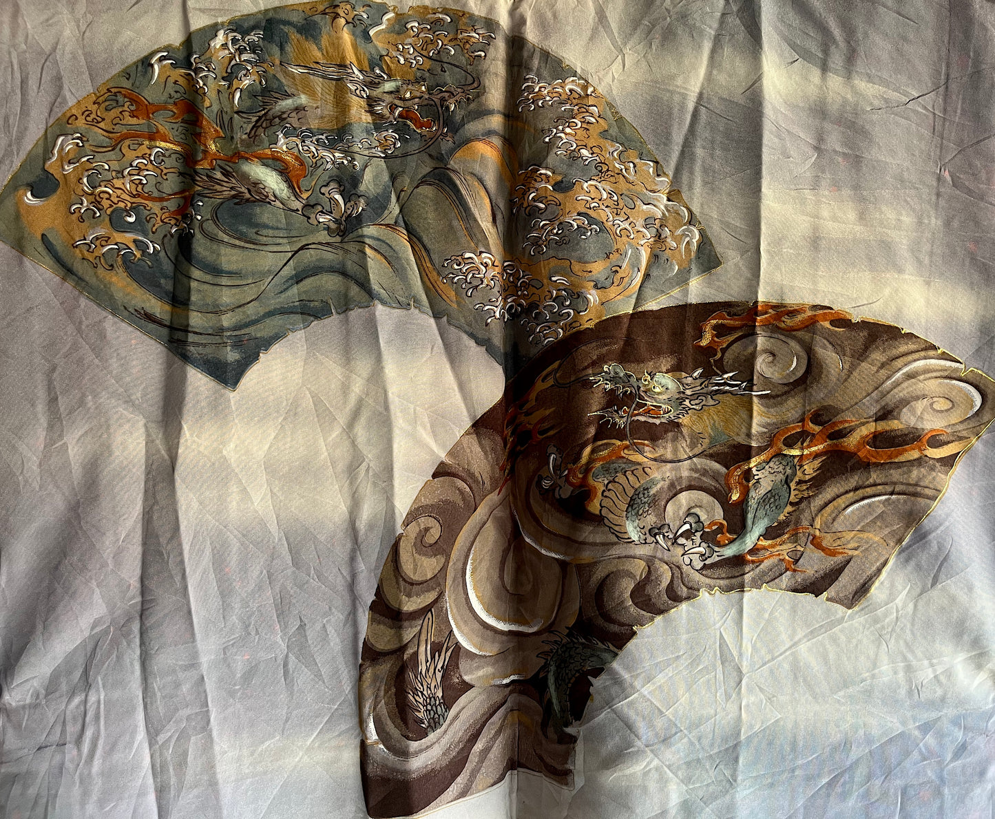 Antique Men’s Haori – Wild Blue Silk Duel of Dragons Made in Japan