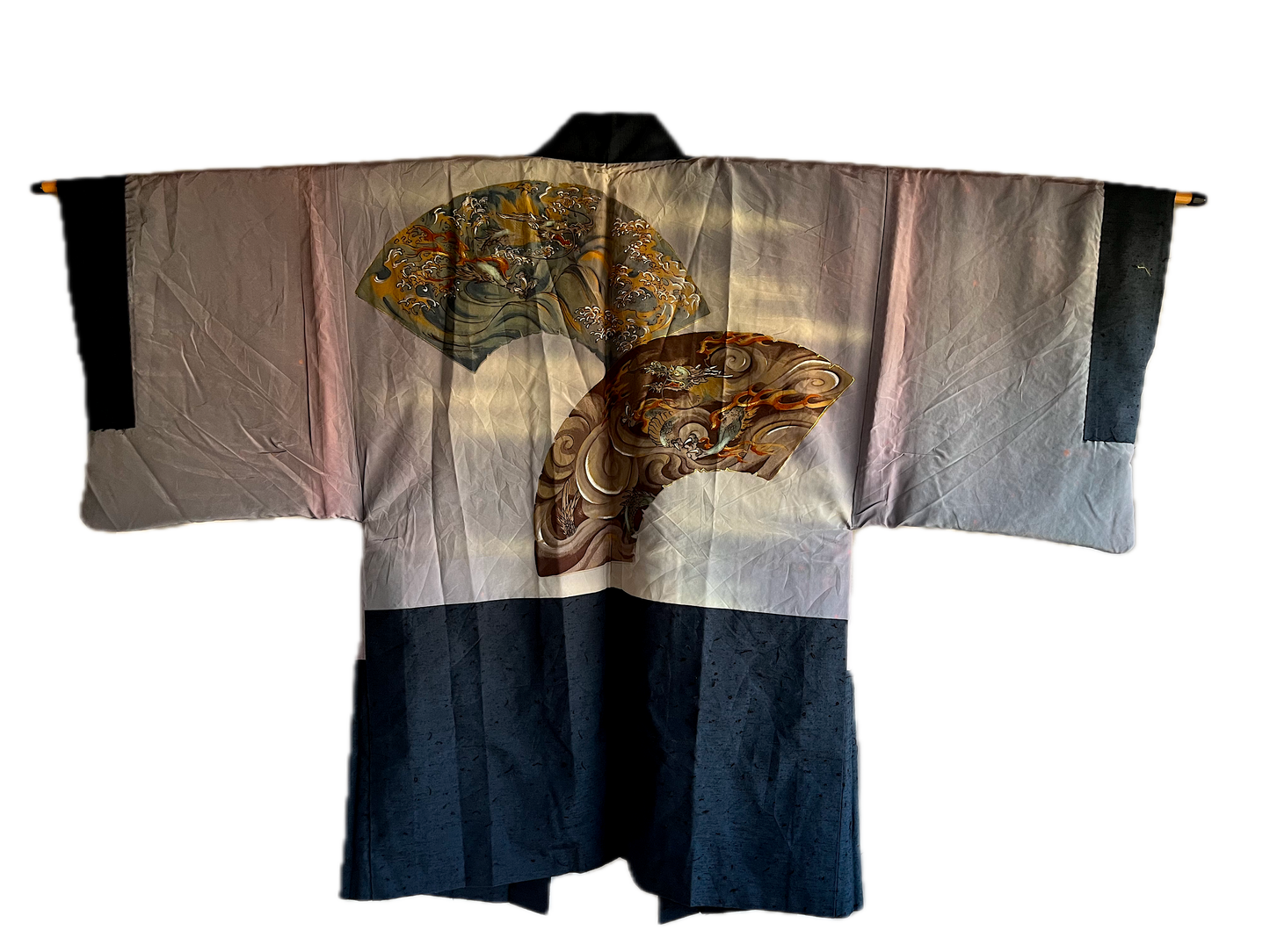Antique Men’s Haori – Wild Blue Silk Duel of Dragons Made in Japan