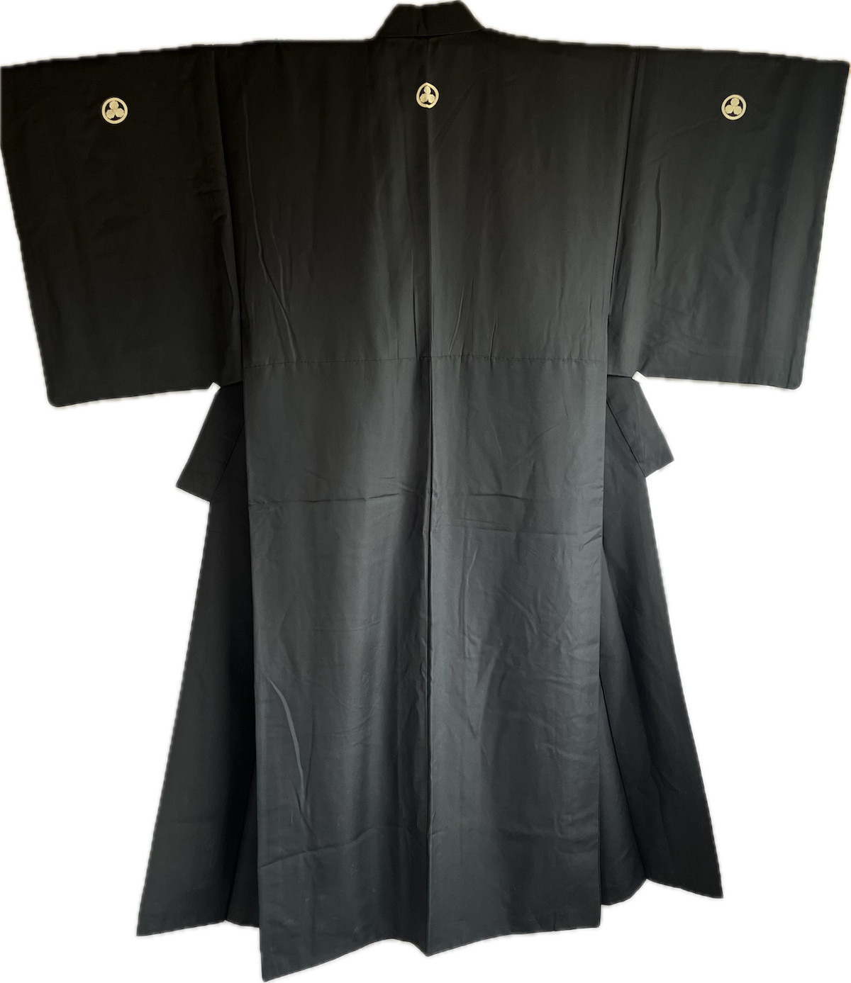 Men's Antique Japanese Kimono Black Silk Mitsu Kashiwa Montsuki 03