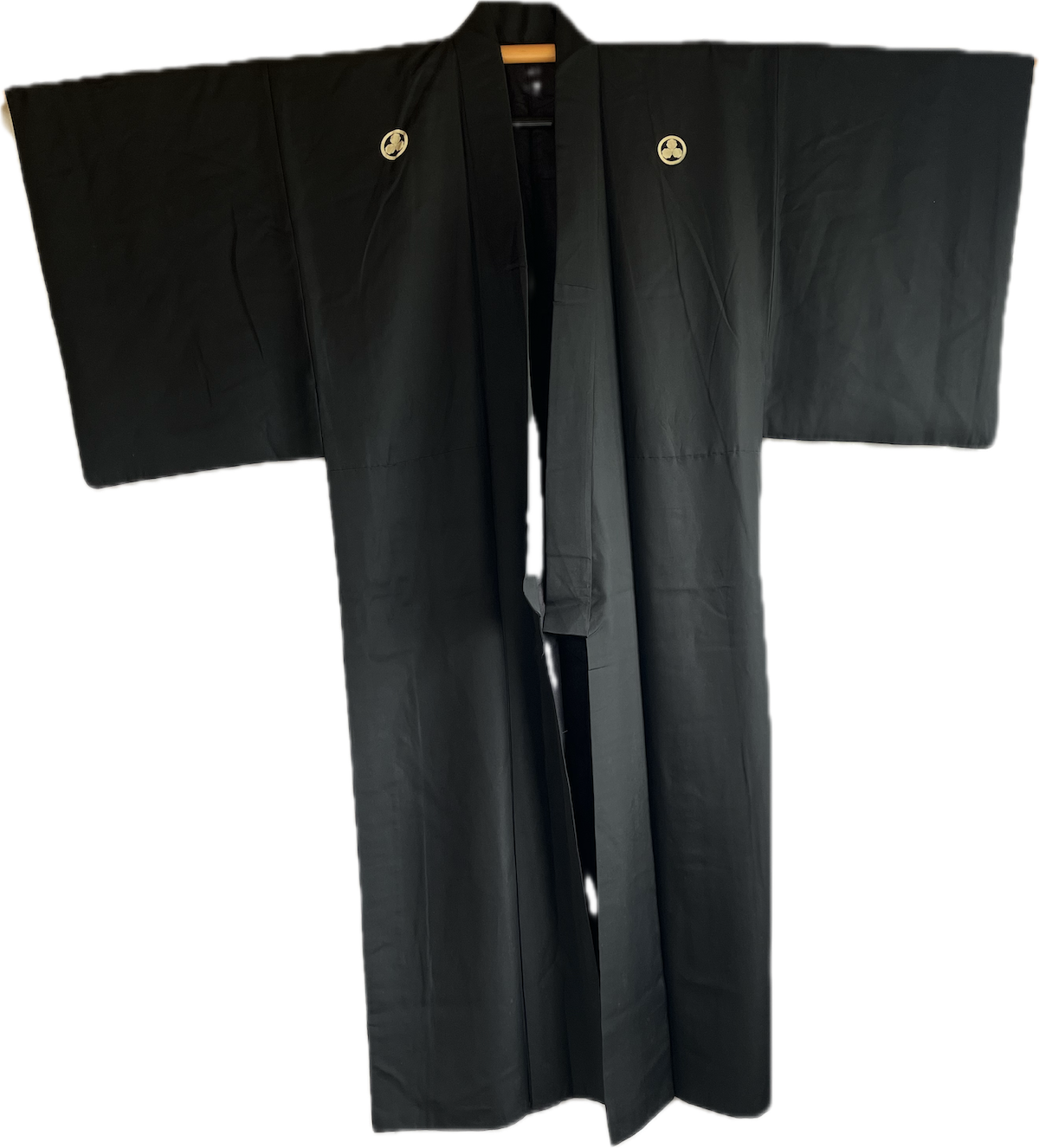 Men's Antique Japanese Kimono Black Silk Mitsu Kashiwa Montsuki 03