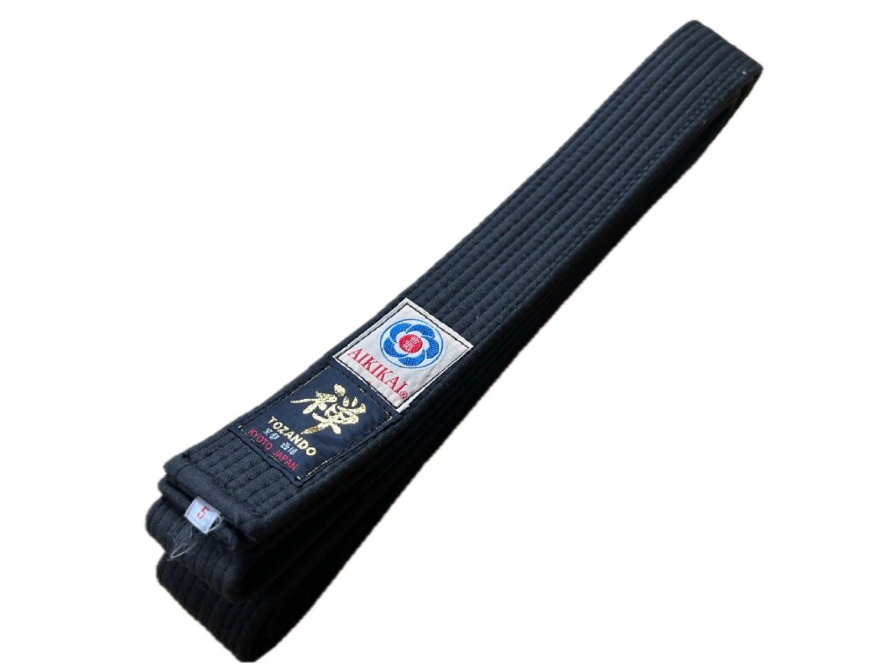 Black Aikido Obi Cotton Belt Tozando Zen & Aikikai label Size 5 (290 cm) Made in Japan