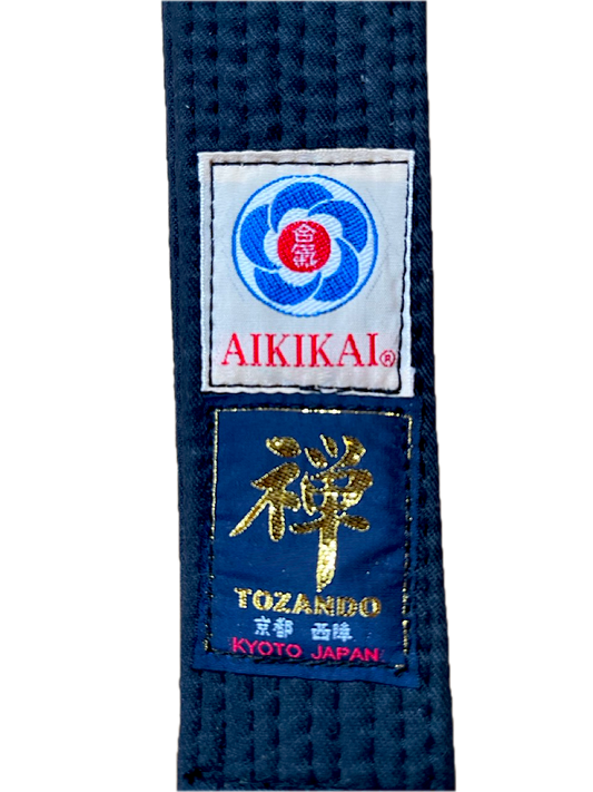 Black Aikido Obi Cotton Belt Tozando Zen & Aikikai label Size 5 (290 cm) Made in Japan
