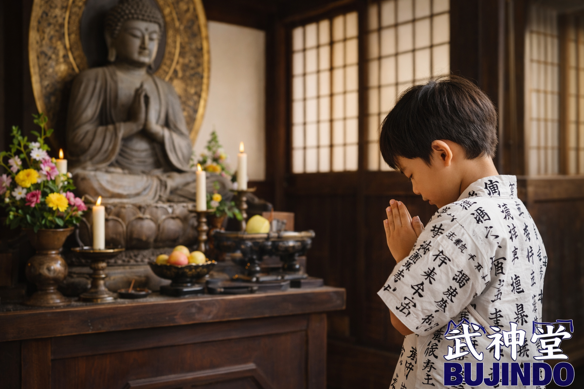 Hannya Shingyo Jinbei for Boys – White – Made in Japan