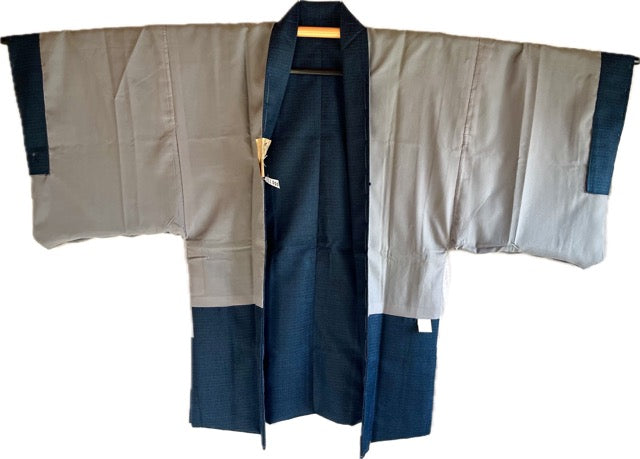 Men's Japanese Haori Blue Silk Thatched Roof House