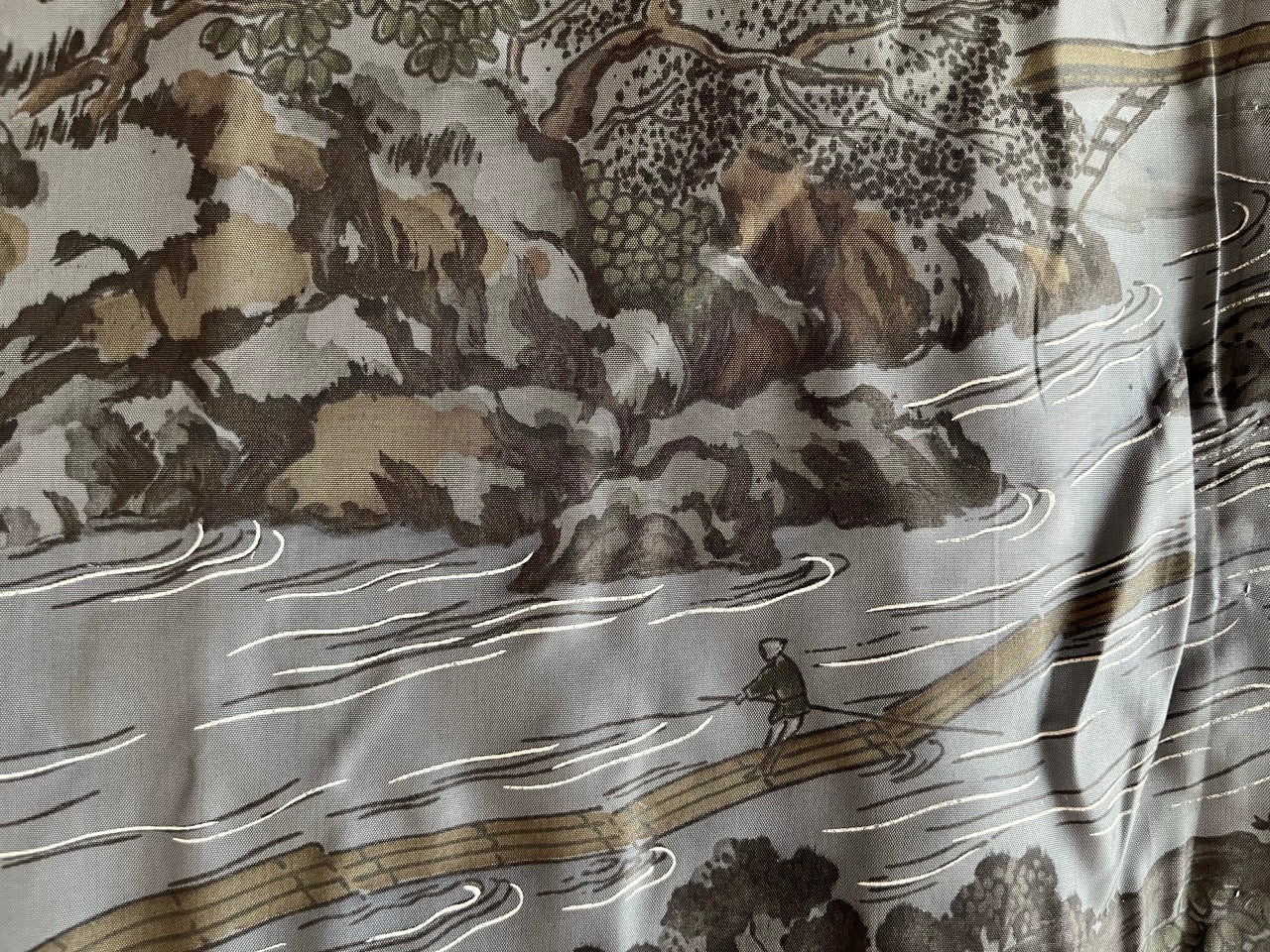 Japanese Men's Haori Blue Silk with Mount Fuji and River View