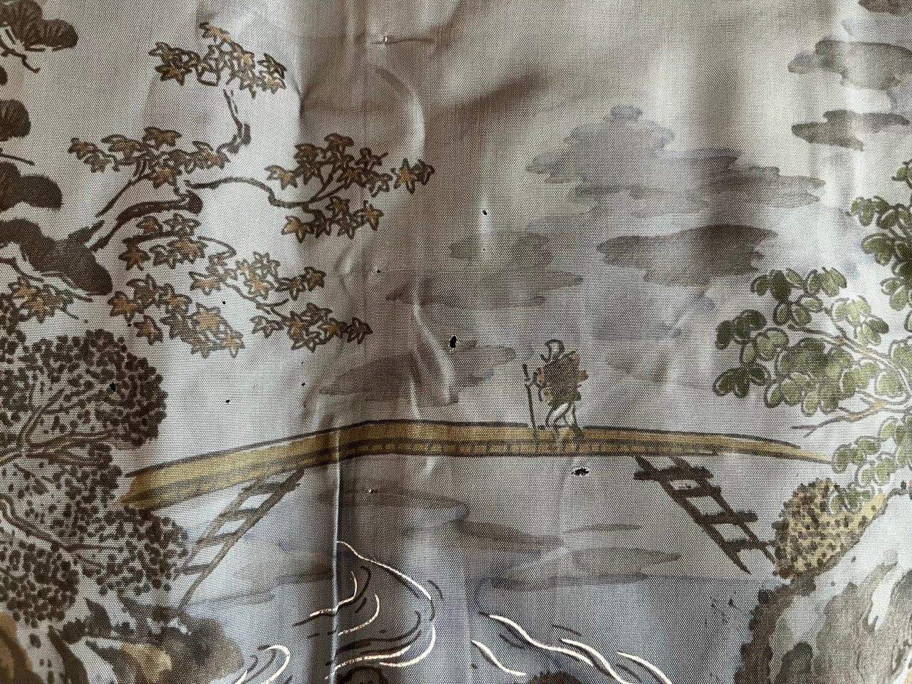 Japanese Men's Haori Blue Silk with Mount Fuji and River View