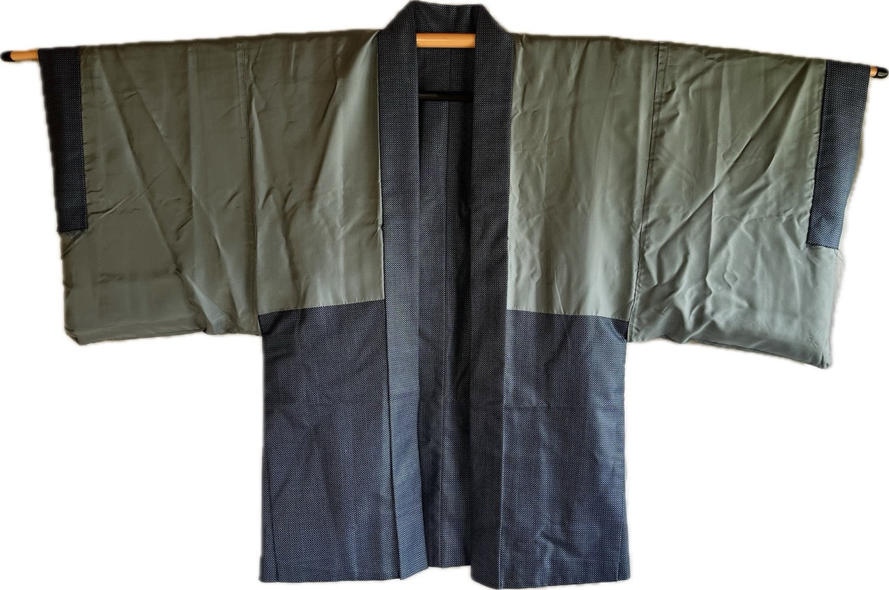 Japanese Men's Haori Blue Silk with Mount Fuji and River View