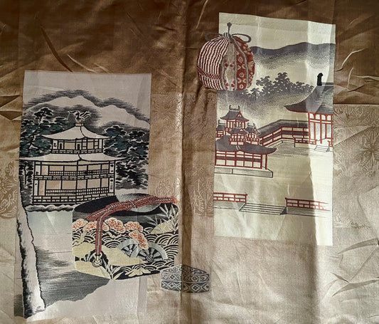 Men’s Antique Japanese Haori Tachibana Montsuki Kinkakuji & Jinja Kyoto