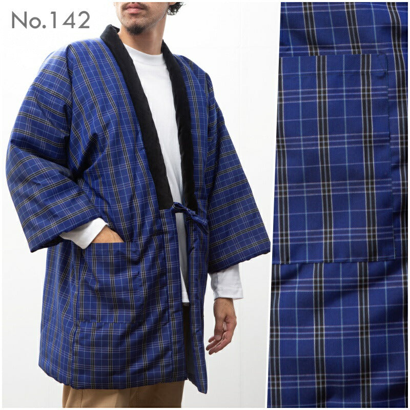 Japanese Padded Hanten Coat No.142 – Indigo Plaid Cotton Work Jacket 2L – Made in Japan