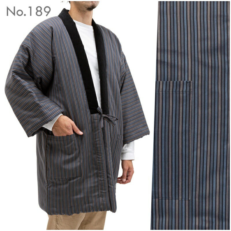 Japanese Padded Hanten Coat No.189 – Vertical Striped Work Jacket 2L – Made in Japan