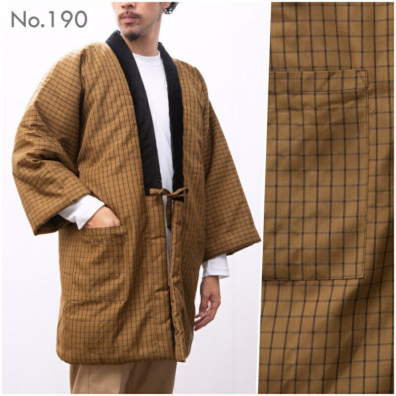 Japanese Padded Hanten Coat No.190 – Brown Plaid Work Jacket 2L – Made in Japan