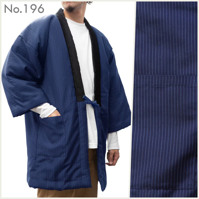Japanese Padded Hanten Coat No.196 – Indigo Fine Pinstripe Work Jacket 2L– Made in Japan