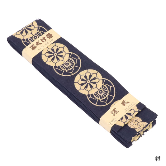 Japanese Hira Guke Obi Belt Dyed Gosho Guruma pattern — Made in Japan
