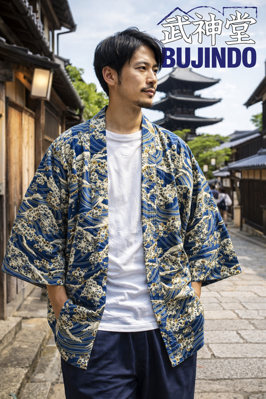 Japanese Wave Hanten Jacket – Blue & Gold Made in Japan