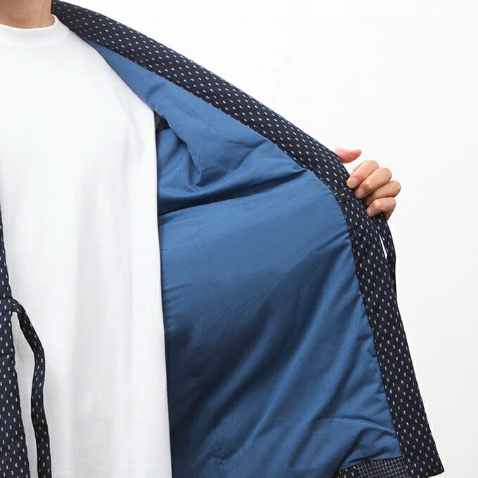 Japanese Winter Hanten Jacket Navy Dobby Weave “Araregara” Pattern - Made in Japan
