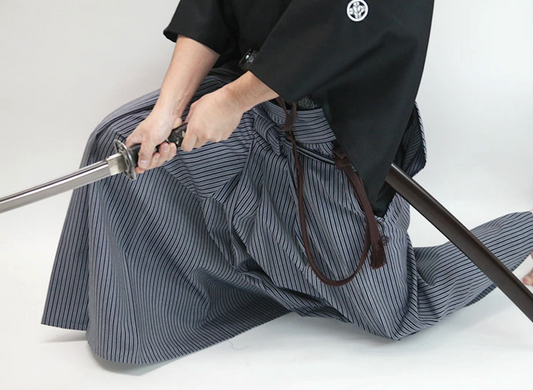 Luxe Iaido Hakama - Blue Marine Striped Shima EMBU - Tozando - Size 24