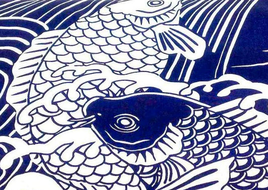 Men's Japanese Yukata Koi Navy Cotton Japanese Carp Made in Kyoto Japan