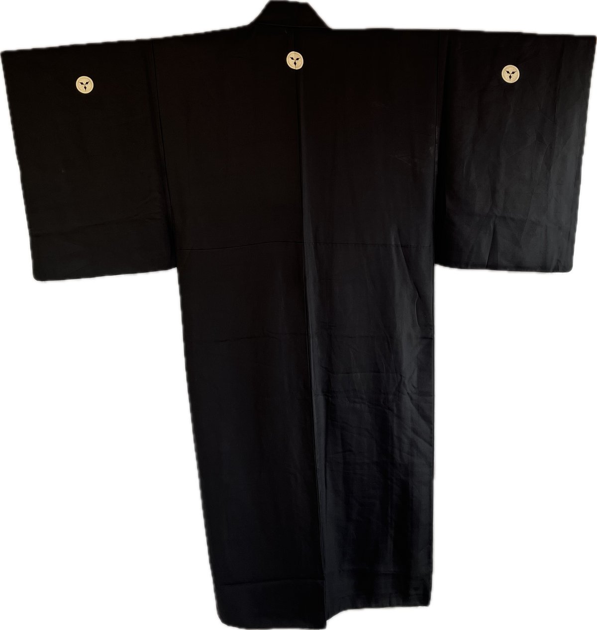 Men's Antique Japanese Kimono Black Silk Kyūmai Sasa Montsuki Takenaka Samurai Clan