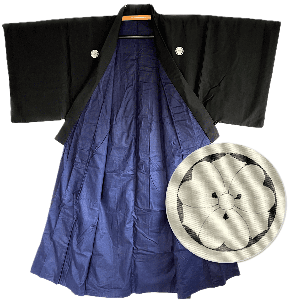 Men's Antique Japanese Kimono Kenkatabami Montsuki Black Silk 002