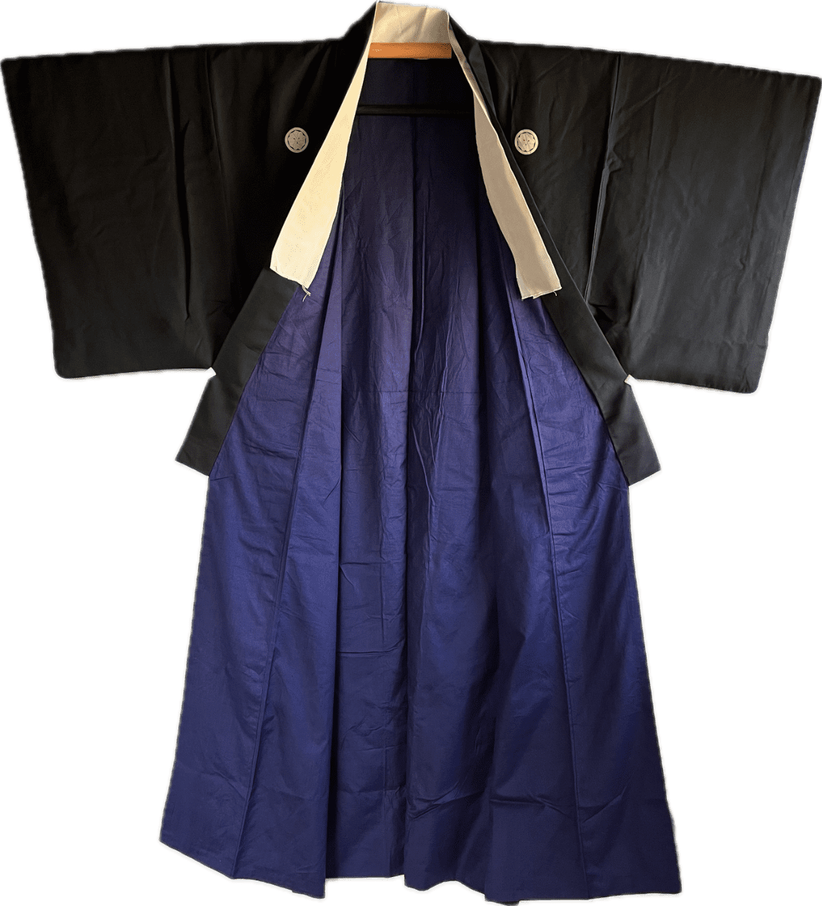 Men's Antique Kimono Set – Kenkatabami Montsuki + Black Silk Obi