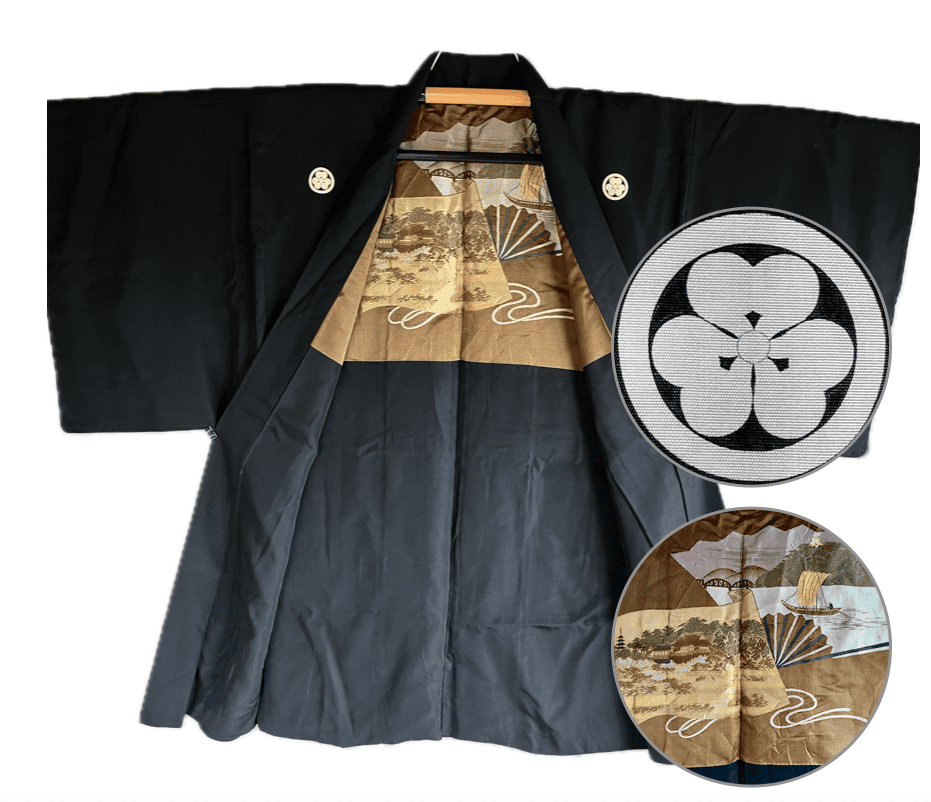 Men's Japanese Haori – Black Silk Katabami Montsuki Kyomizudera Men's Japanese Haori – Black Silk Katabami Montsuki Kyomizudera