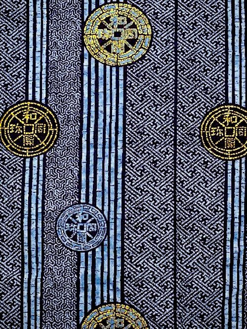 Men’s Japanese Yukata “Wadōkaichin” Ancient Coins Pattern Made in Kyoto Japan