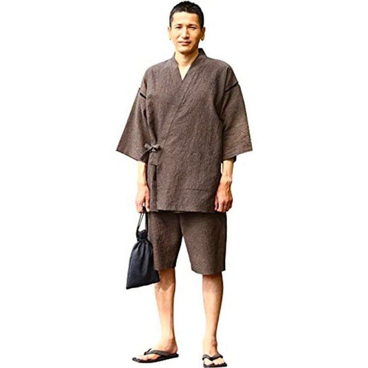 Men’s Jinbei Chijimi Ori Kogarachi Cha Brown Cotton – Made in Japan
