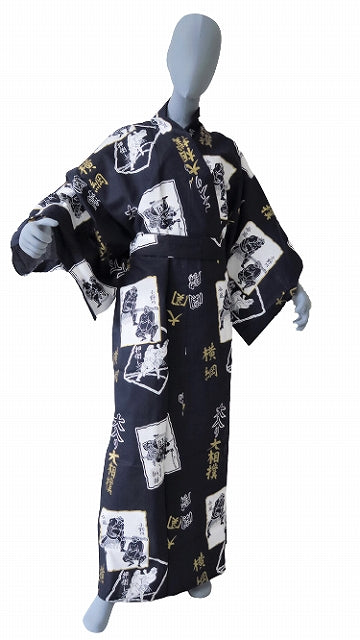 Men's Yukata Sumo – Navy Blue Cotton | Japanese Sumo Print Size L