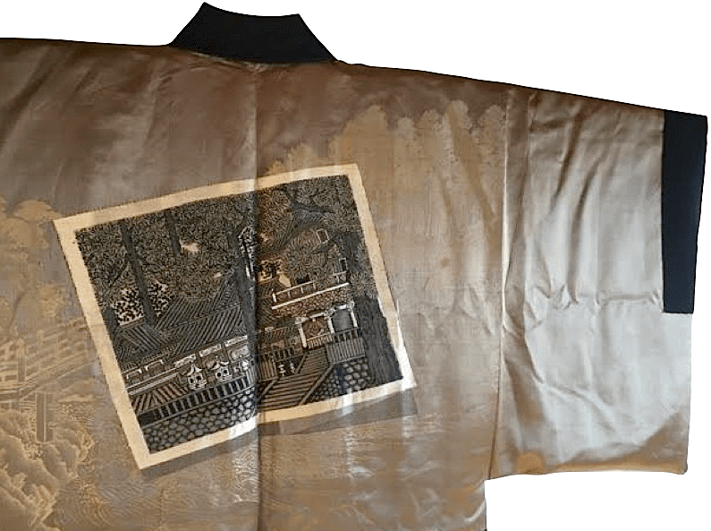 Men’s Antique Black Silk Haori Sumitate Yotsume Montsuki Toshogu Yomeimon Nikko