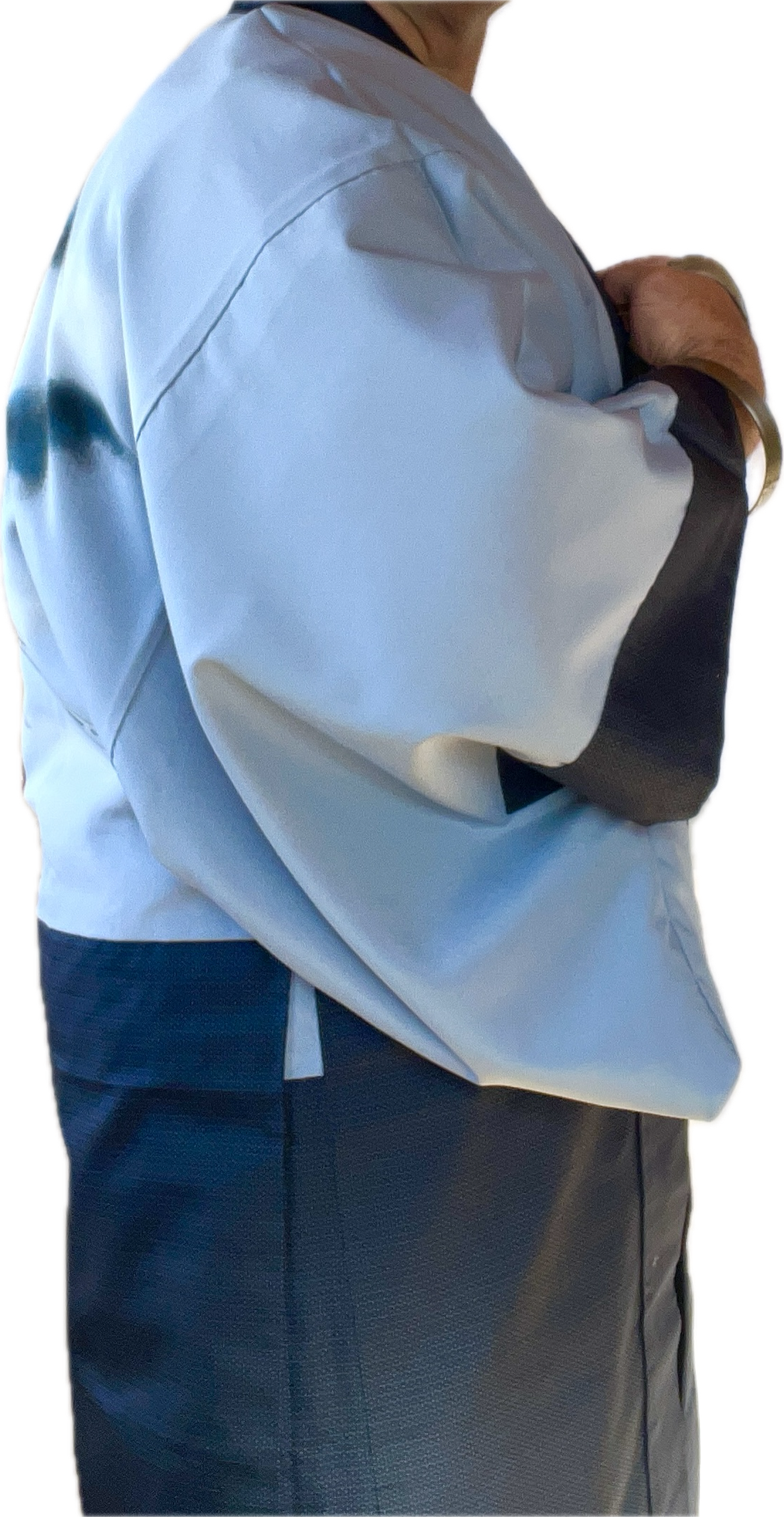 Men’s Traditional Japanese Haori – Blue Silk Ōshima with Kato Kiyomasa’s Kabuto Design