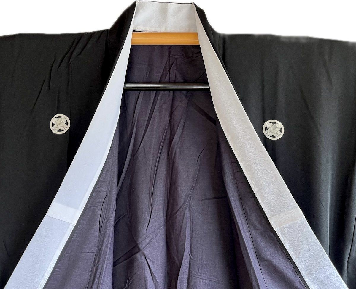 Men's Antique Japanese Formal Kimono TakanoHane Montsuki Black Silk 004