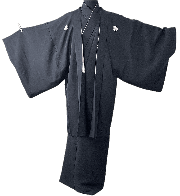 Men's Antique Japanese Formal Kimono TakanoHane Montsuki Black Silk 004