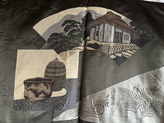 Men’s Antique Traditional Japanese Haori Black Silk Montsuki OchaWashitsu
