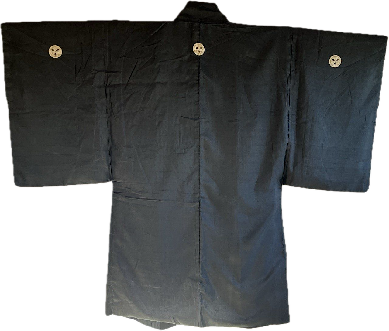Men’s Antique Summer Black Silk Haori with 3 Takenaka Kamon