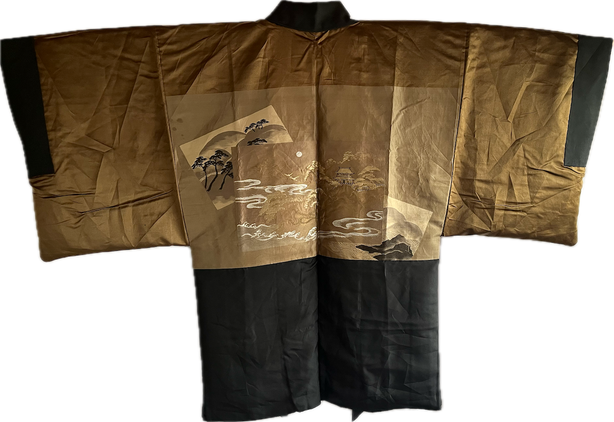 Men's Haori Black Silk Mokkou Montsuki The SkyCastle "Takeda-Jo " Made in Japan