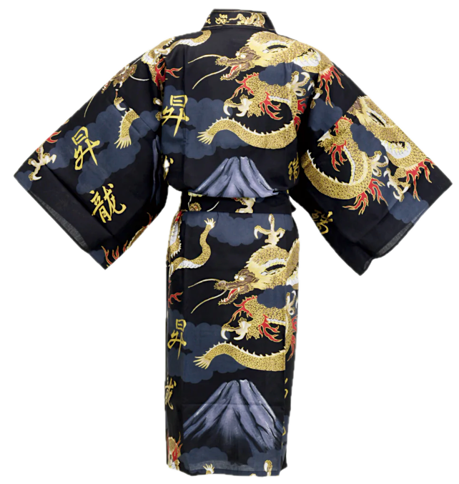 Men’s Happi Fuji To Ryu Black Cotton Mt. Fuji and Dragon Design Made in Japan