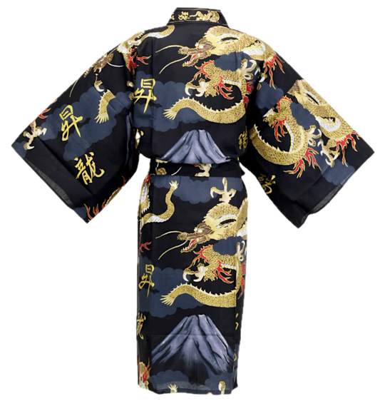 Men’s Happi Fuji To Ryu Black Cotton Mt. Fuji and Dragon Design Made in Japan
