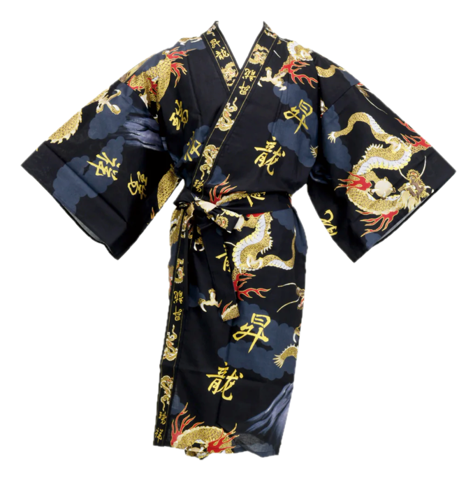 Men’s Happi Fuji To Ryu Black Cotton Mt. Fuji and Dragon Design Made in Japan