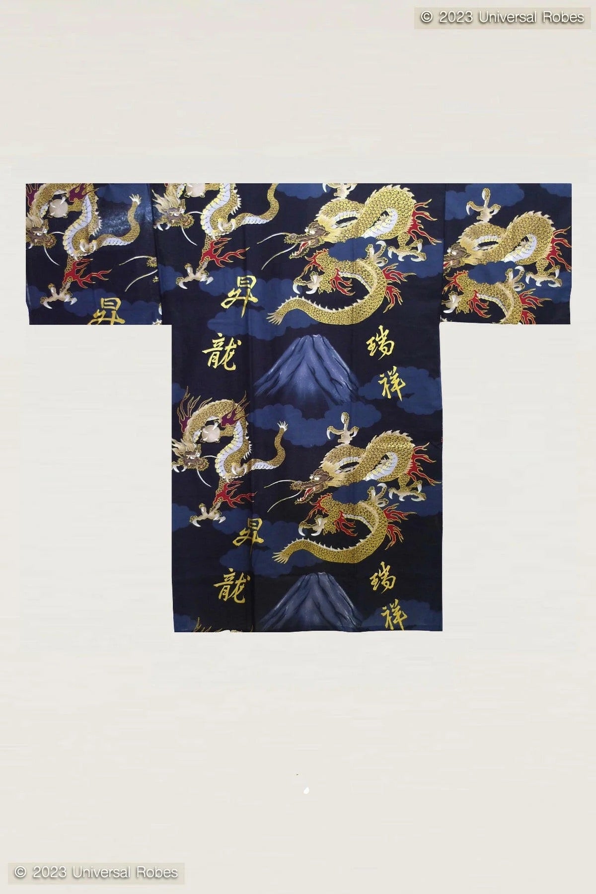 Men’s Happi Fuji To Ryu Black Cotton Mt. Fuji and Dragon Design Made in Japan